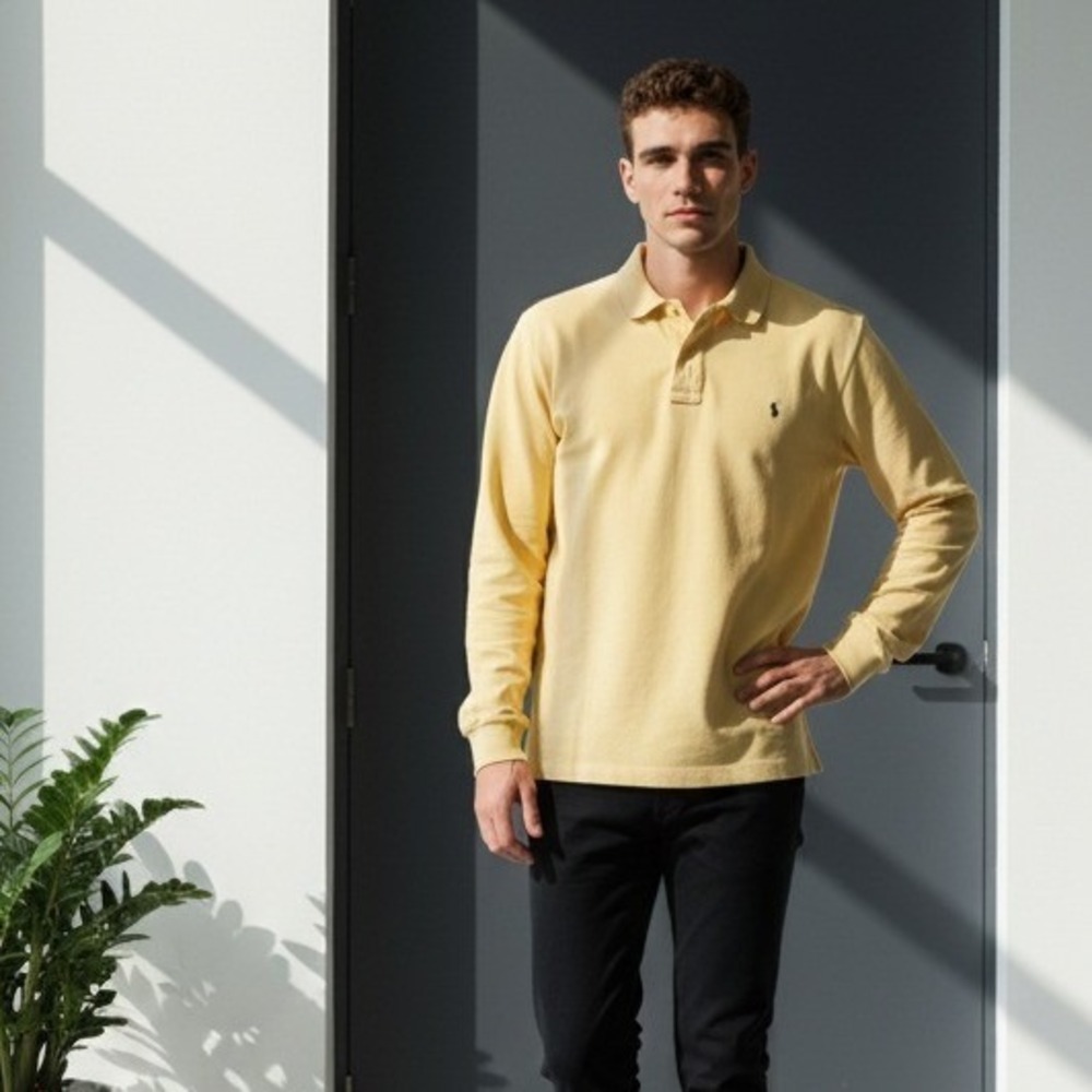 Polo Ralph Lauren Mens XXL Long Sleeve Vtg Polo Shirt Yellow Y2K Hong Kong 80's‎